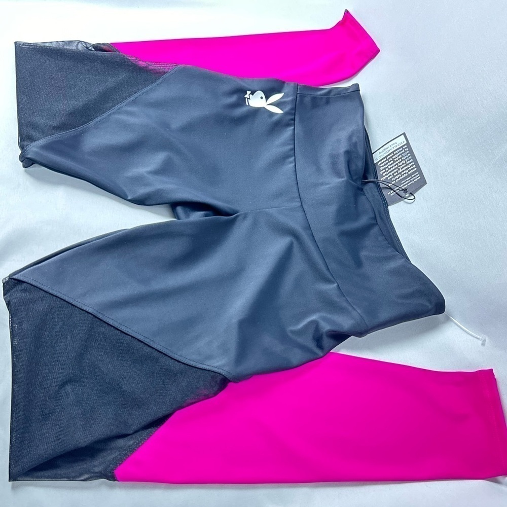 🅽🅴🆆 𝗥𝗔𝗥𝗘 𝐏𝐋𝐀𝐘𝐁𝐎𝐘 x Onzie black fuchsia 💕 mesh track legging, S/M - Picture 7 of 17